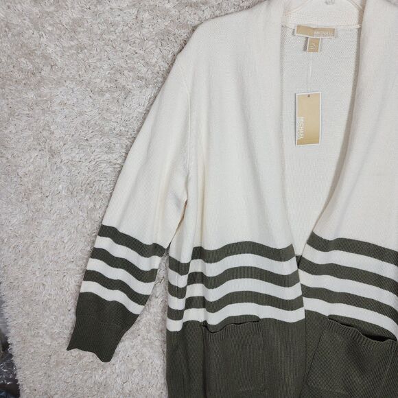 Michael Kors Cardigan Womens XL Striped Open Front Sweater Pockets Lightweight - Picture 3 of 11